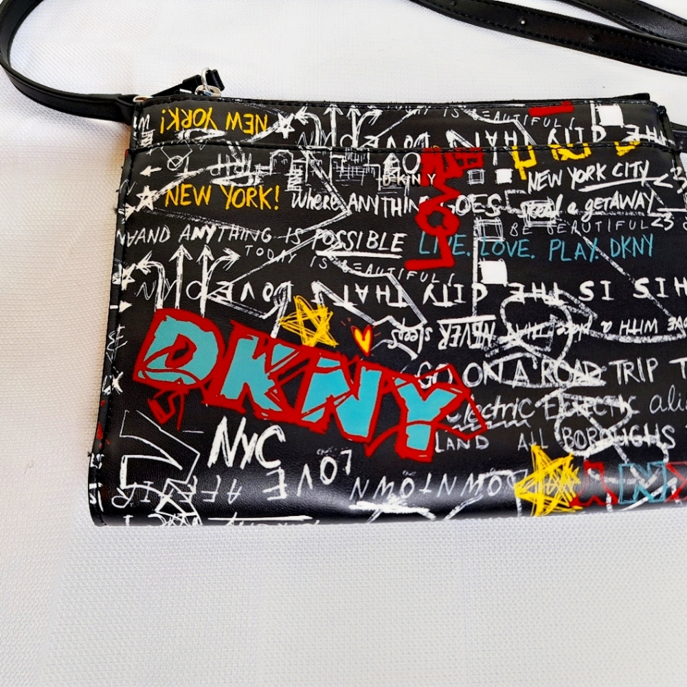 DKNY " The Bryant Park" multi graffiti crossbody bag.